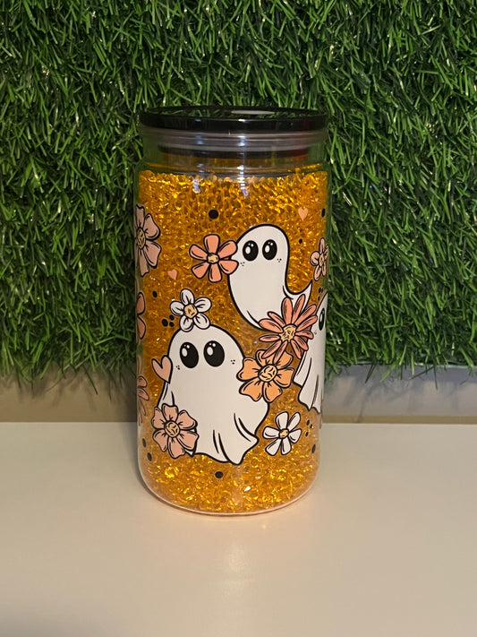 Diamond 16oz snow globe tumbler Floral Ghosts