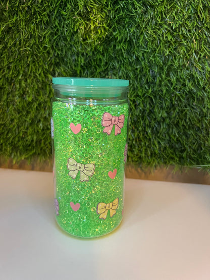 Diamond lime green 16oz snow globe tumbler Bows