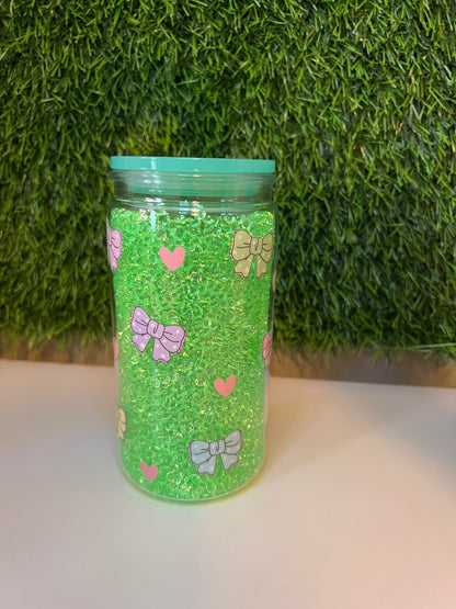Diamond lime green 16oz snow globe tumbler Bows