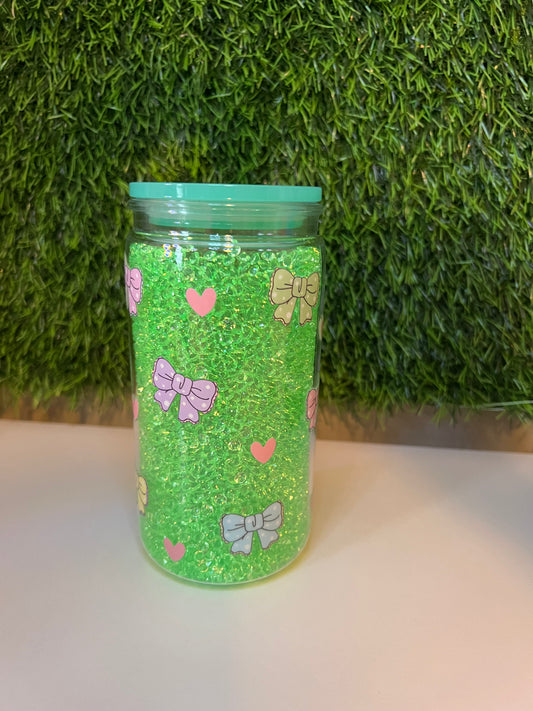 Diamond lime green 16oz snow globe tumbler Bows