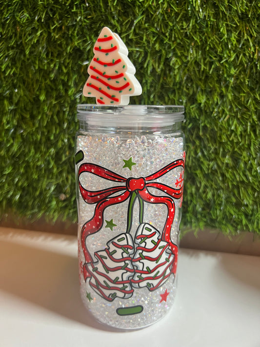 Diamond 16oz snow globe tumbler- Christmas tree cake