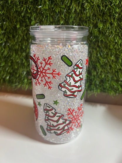 Diamond 16oz snow globe tumbler- Christmas tree cake