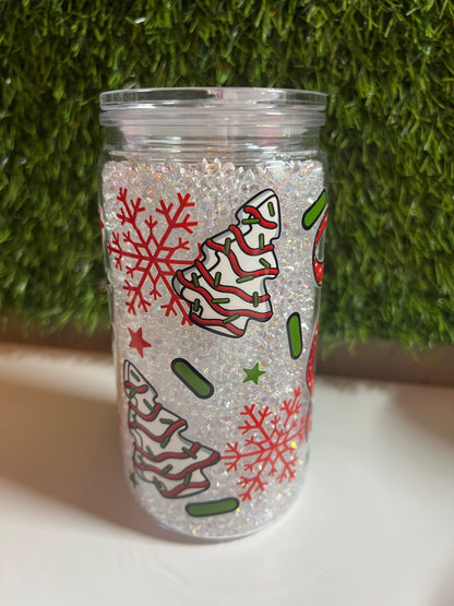 Diamond 16oz snow globe tumbler- Christmas tree cake