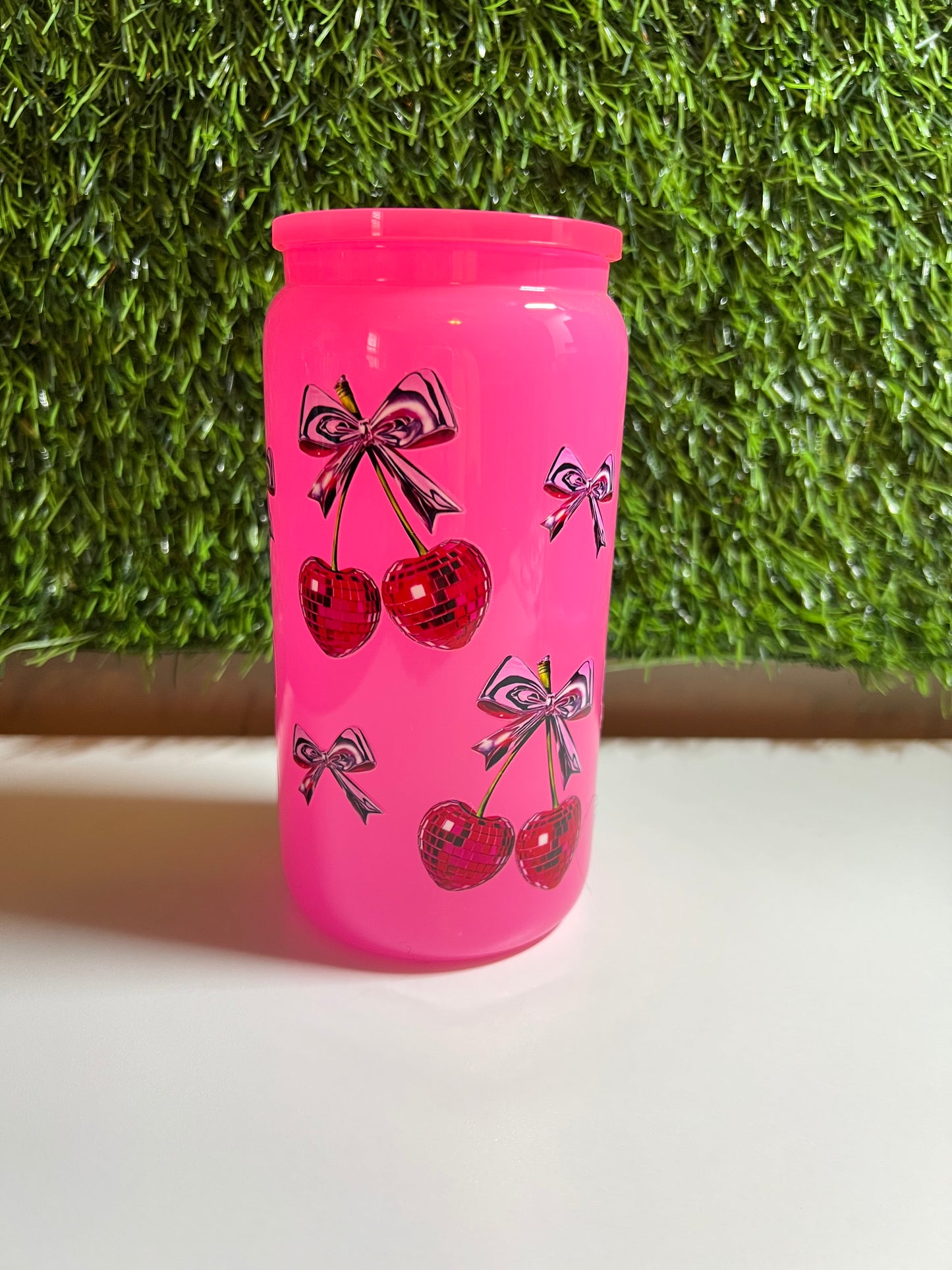 Solid pink 16oz cup- Disco cherries