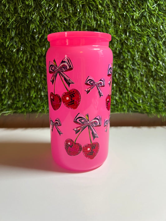 Solid pink 16oz cup- Disco cherries