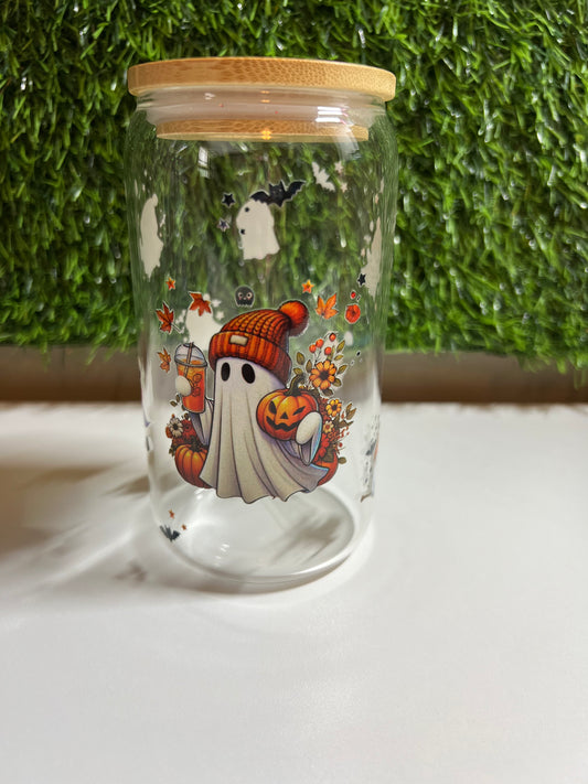 Solid clear 16oz cup- Ghost pumpkin