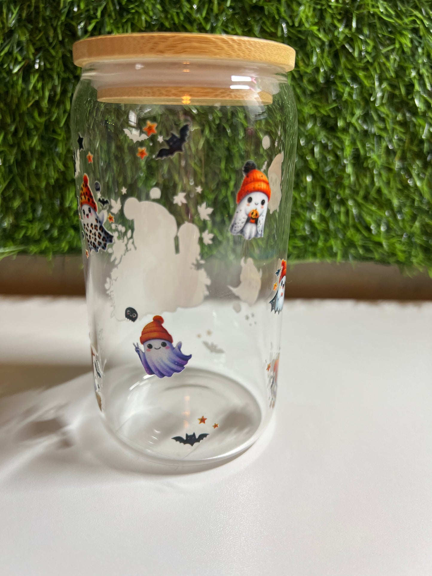 Solid clear 16oz cup- Ghost pumpkin