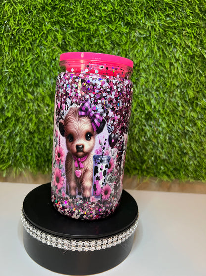 Glitter 16oz Acrylic snow globe tumbler Baby cows