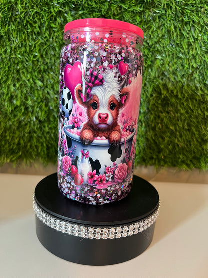 Glitter 16oz Acrylic snow globe tumbler Baby cows