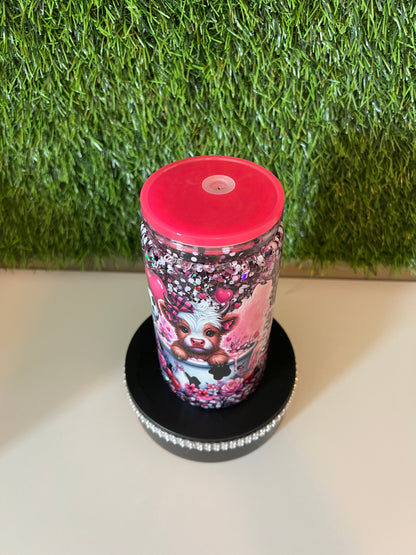 Glitter 16oz Acrylic snow globe tumbler Baby cows