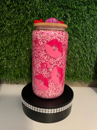 Glitter 16oz snow globe tumbler XoXo