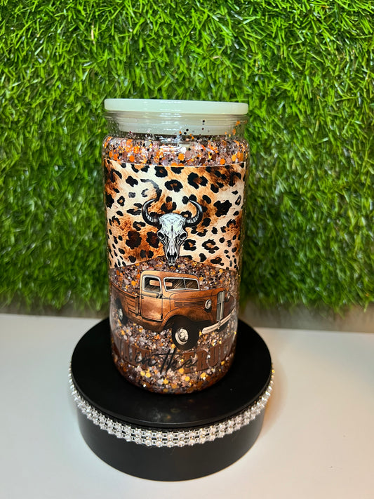 Glitter 16oz Acrylic snow globe tumbler - Wait in the truck