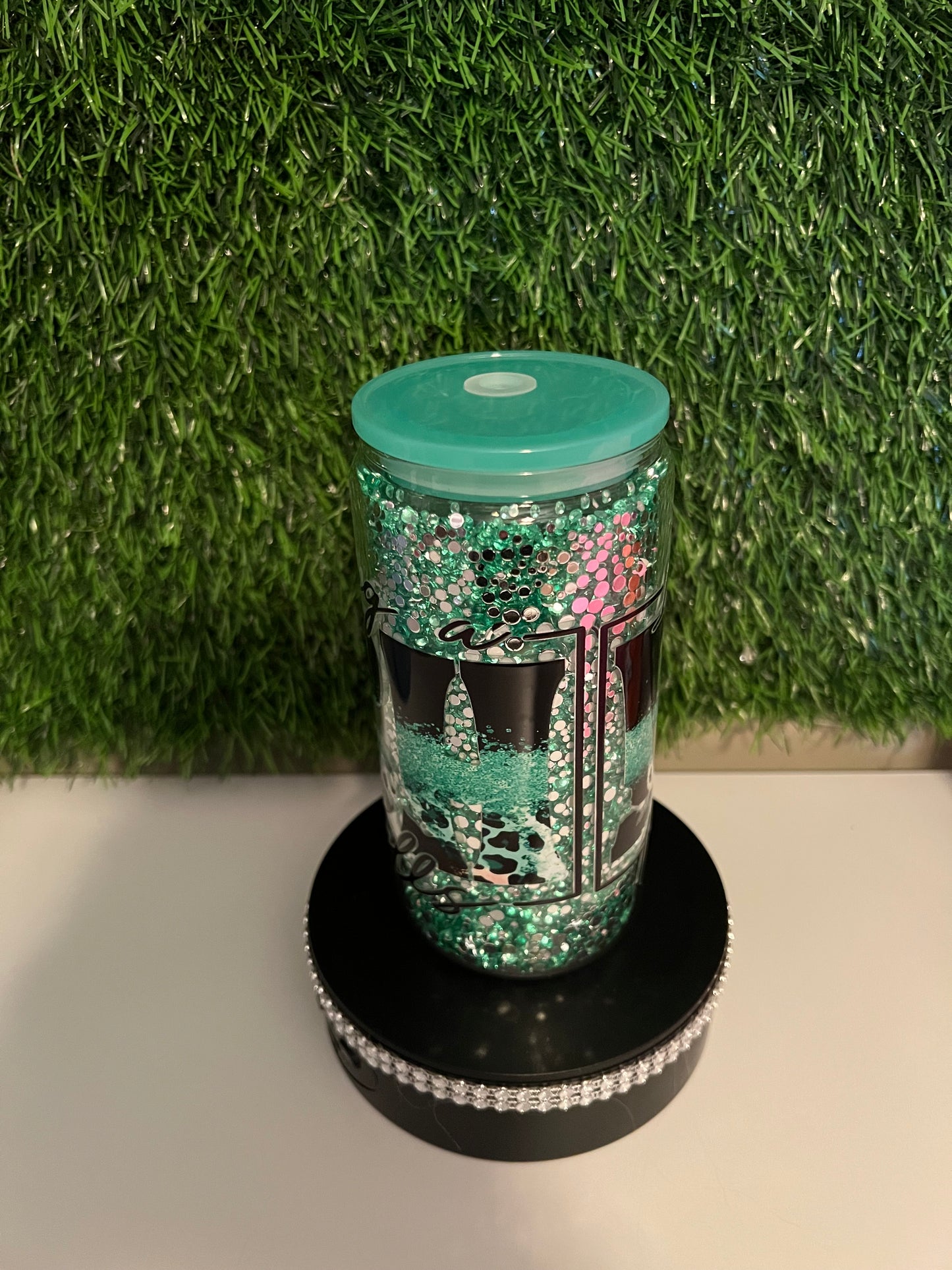 Diamond green 16oz snow globe tumbler B*tch