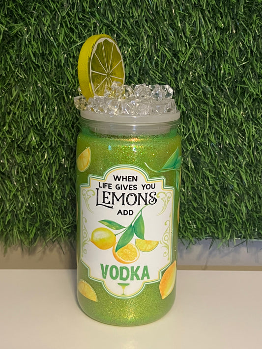 Glitter 16oz Acrylic snow globe tumbler Lemons