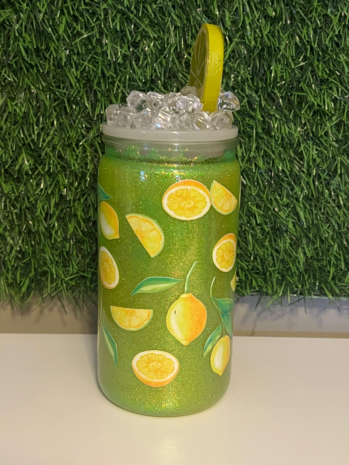 Glitter 16oz Acrylic snow globe tumbler Lemons