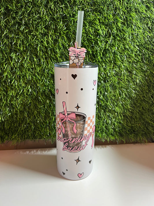 SS Skinny 20oz white tumbler -Morning brew