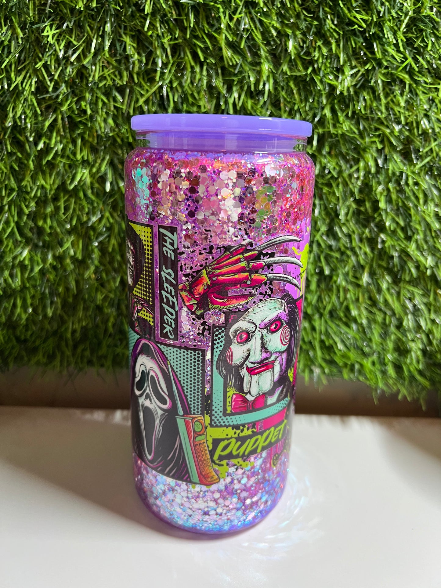 Glitter 16oz snow globe - Neon horror guys