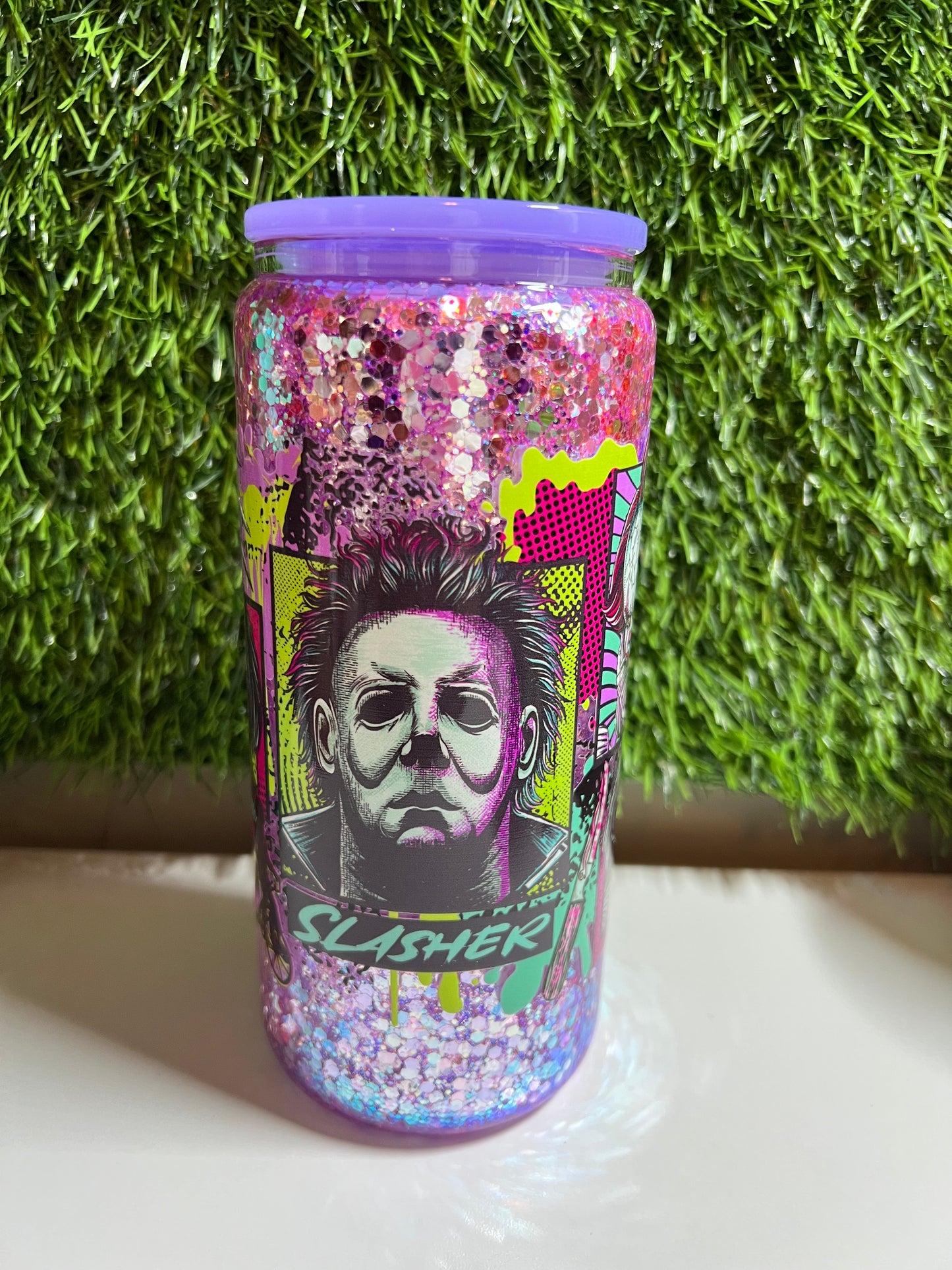 Glitter 16oz snow globe - Neon horror guys