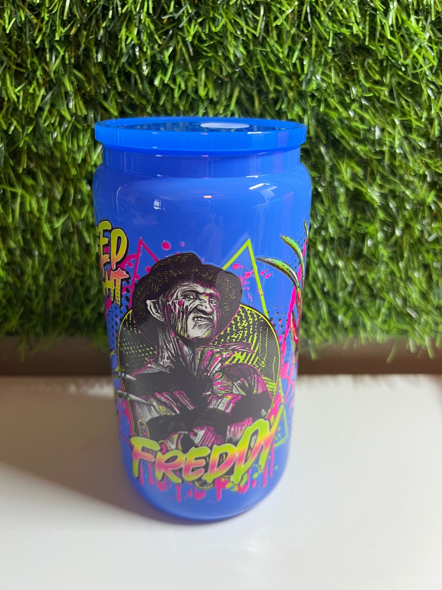 Solid neon blue 16oz cup- Freddy