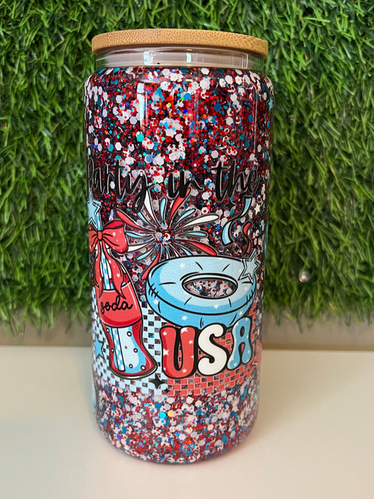Glitter 15oz snow globe tumbler with handle USA