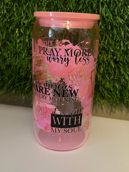 Solid clear pink 16oz cup- Faith cup