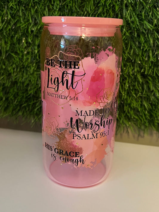 Solid clear pink 16oz cup- Faith cup