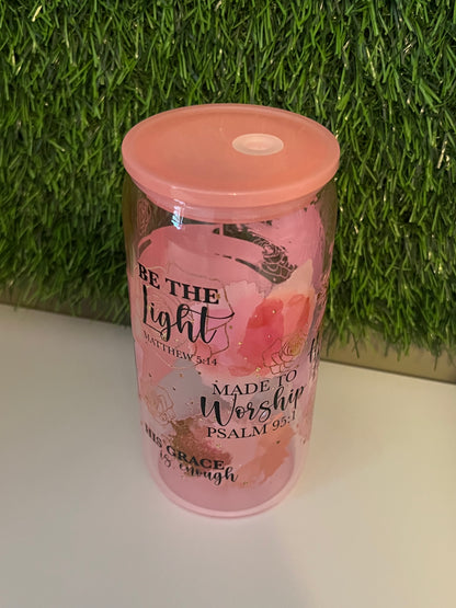 Solid clear pink 16oz cup- Faith cup