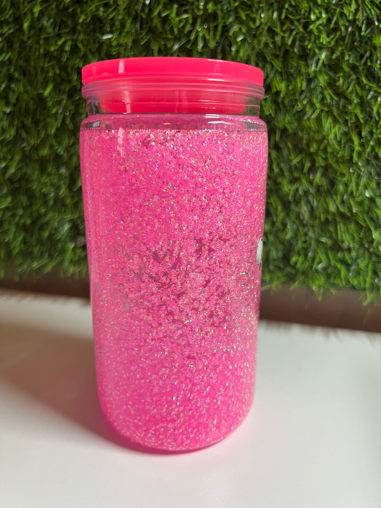 Glitter 16oz snow globe tumbler- Bubblegum gingerbread