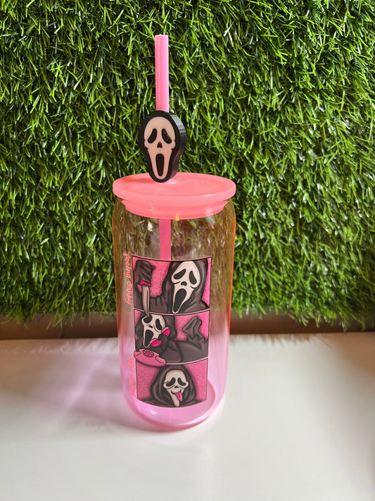 Solid clear pink 16oz cup- Ghost face