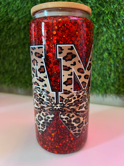 Glitter red 16oz snow globe Mama cheetah