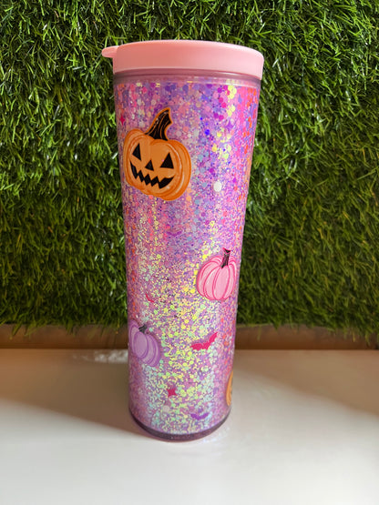 20oz Acrylic water bottle- Pink glitter pumpkins