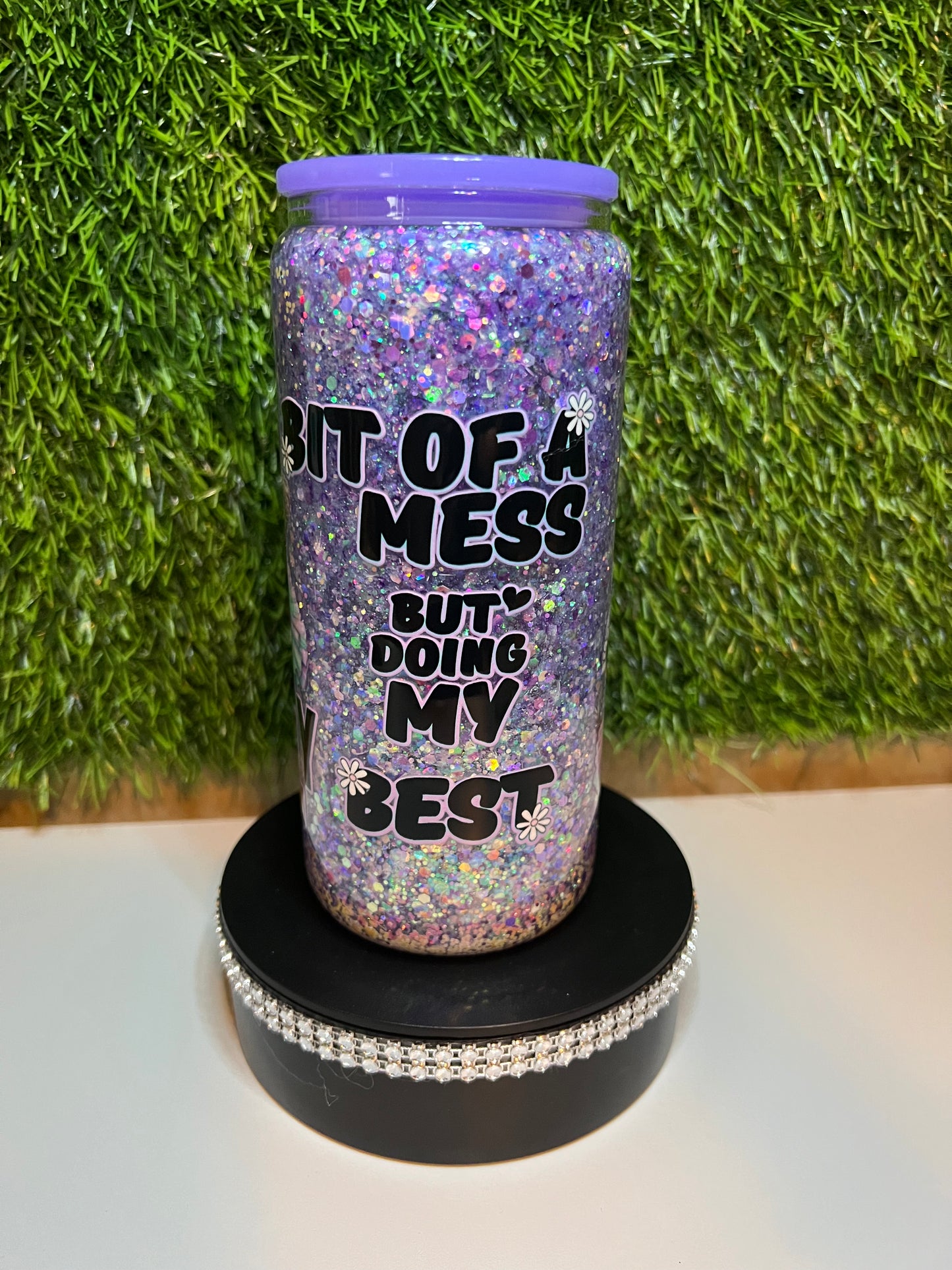 Glitter 16oz snow globe tumbler Anxiety loading