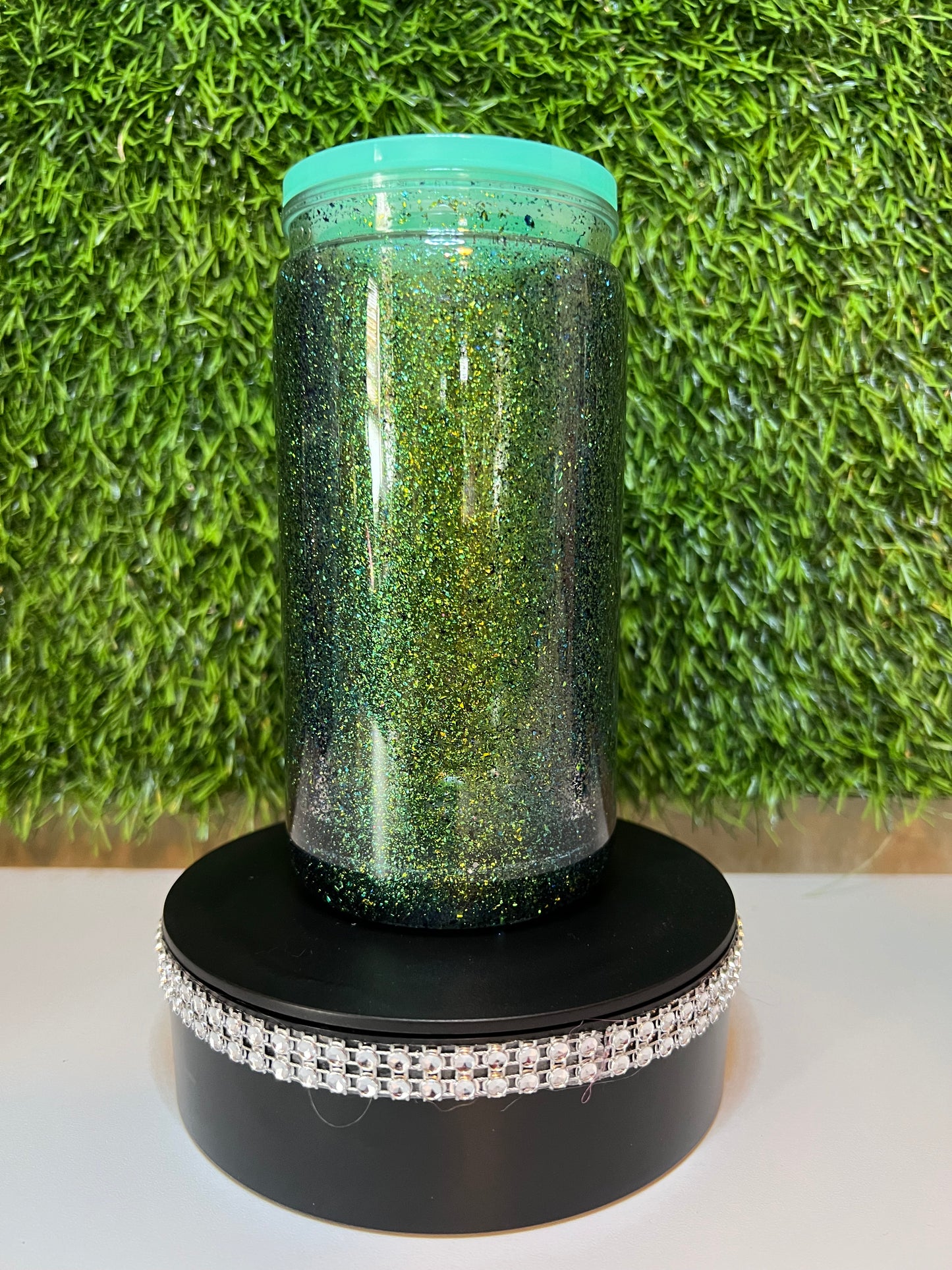 Glitter 16oz Acrylic snow globe tumbler Lucky & Blessed