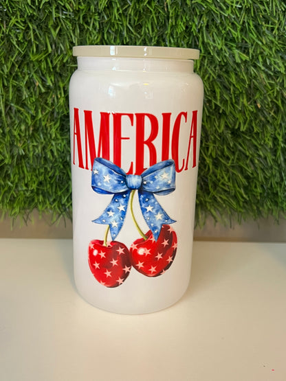 Solid white 16oz cup- America cherry