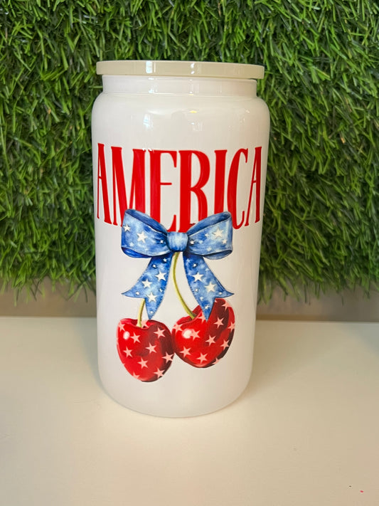 Solid white 16oz cup- America cherry