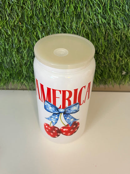 Solid white 16oz cup- America cherry