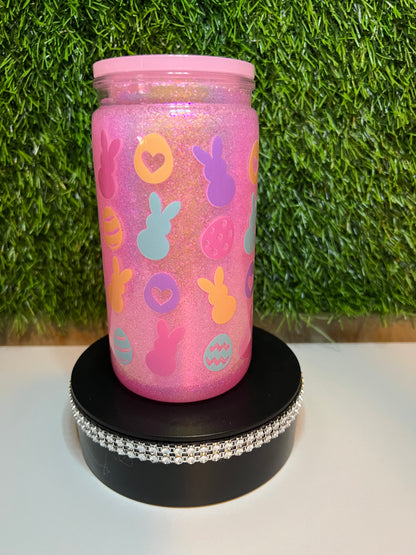 Glitter 16oz Acrylic snow globe tumbler Hunny Bunny