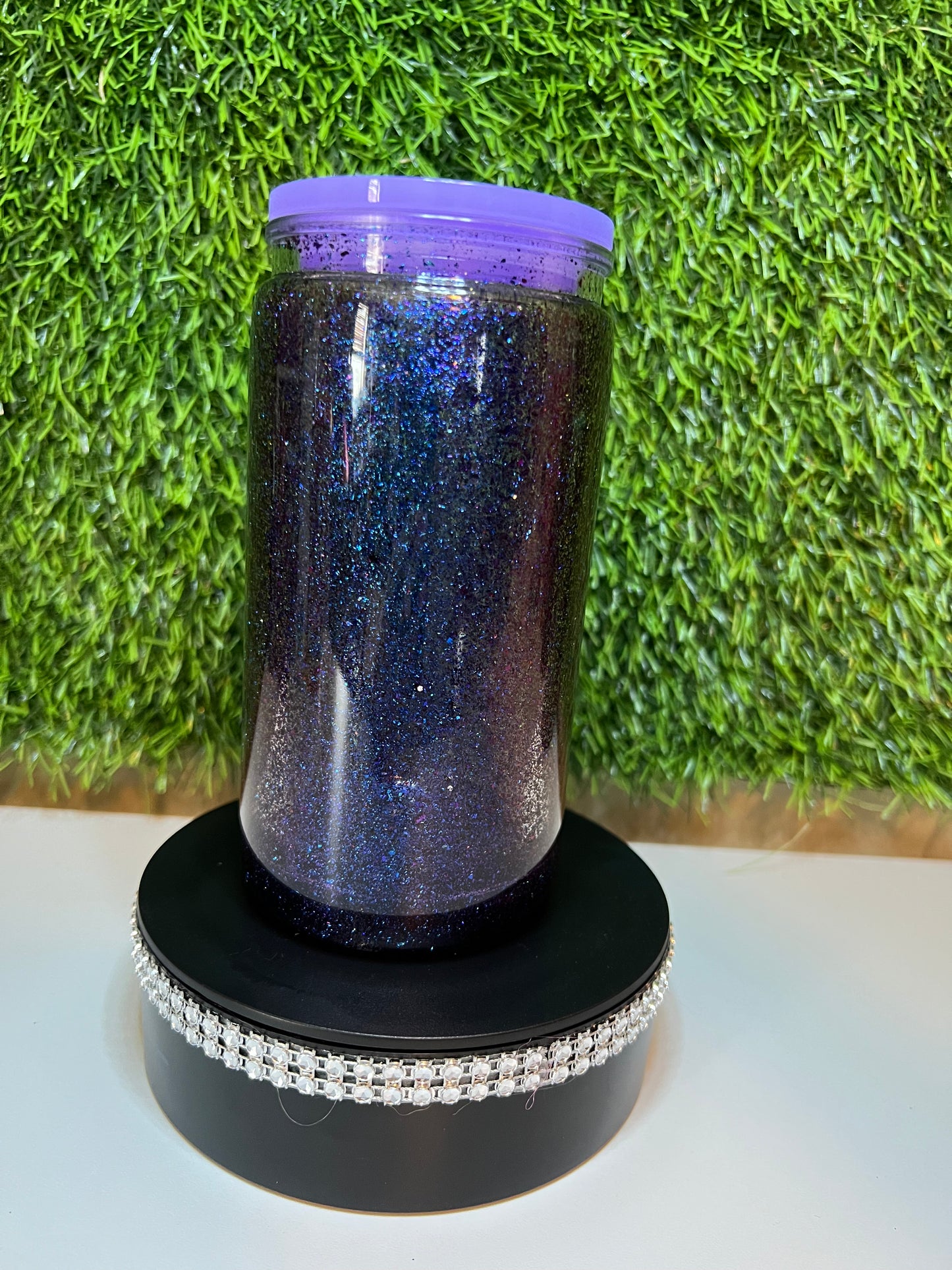 Glitter 16oz Acrylic snow globe tumbler Purple Butterfly