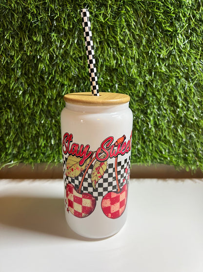 Solid white 16oz cup- Stay Sweet cherry