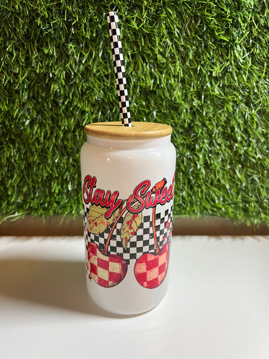 Solid white 16oz cup- Stay Sweet cherry