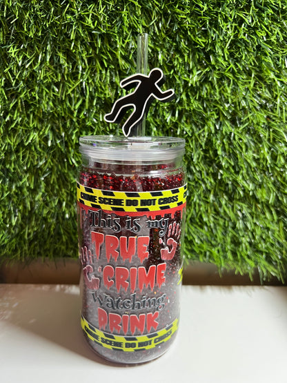 Diamond 16oz snow globe tumbler- True crime watching