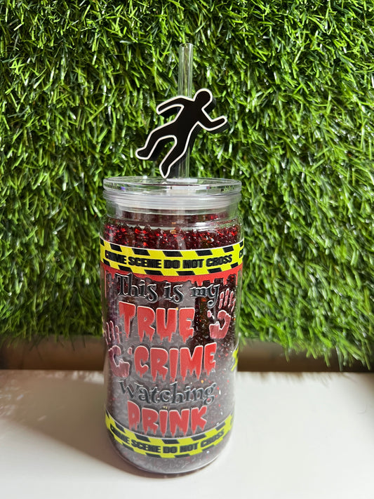 Diamond 16oz snow globe tumbler- True crime watching
