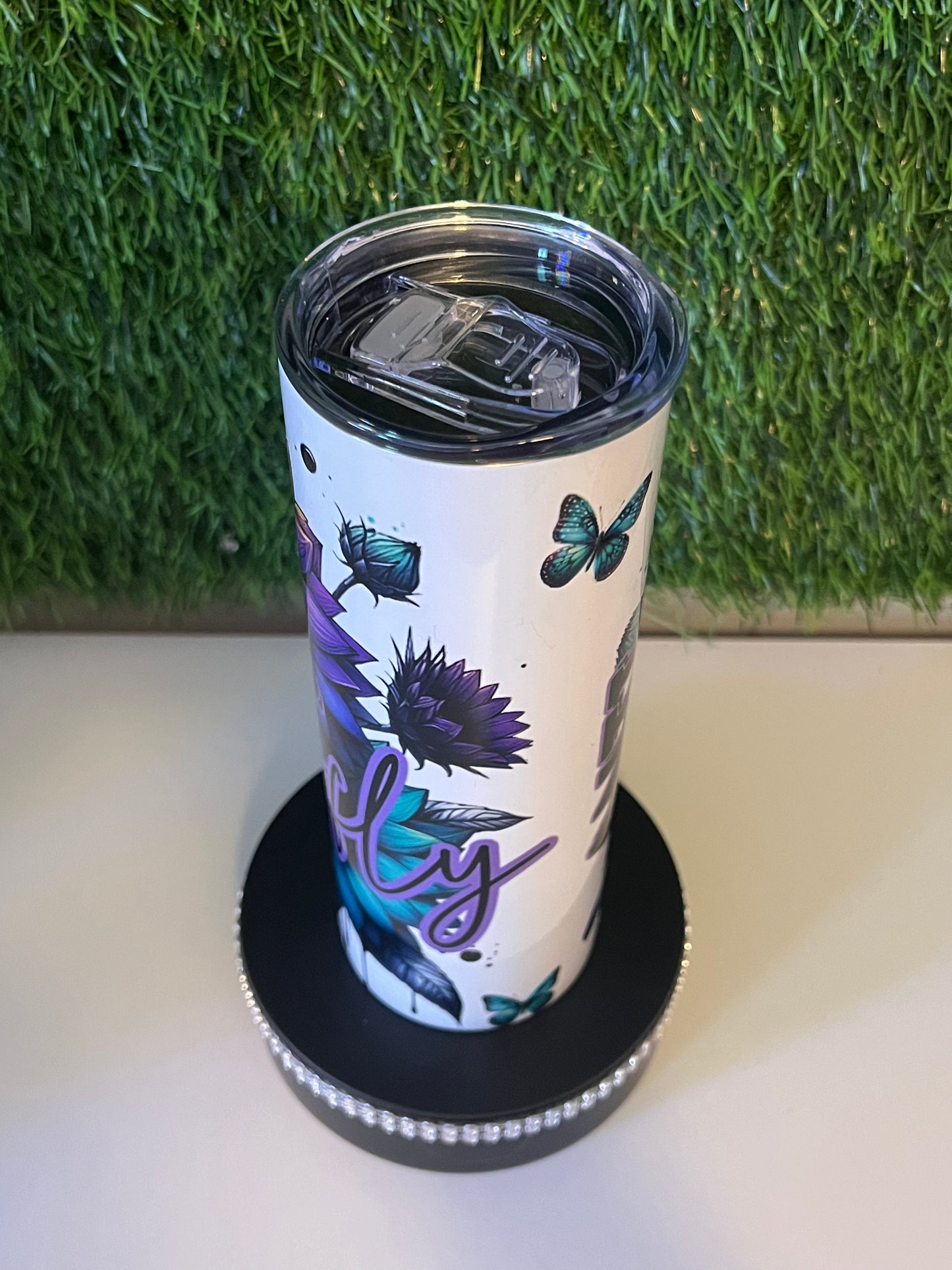 SS Skinny 20oz tumbler Anti Social butterfly