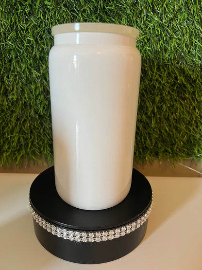 Solid white 16oz cup- Checkered strawberry