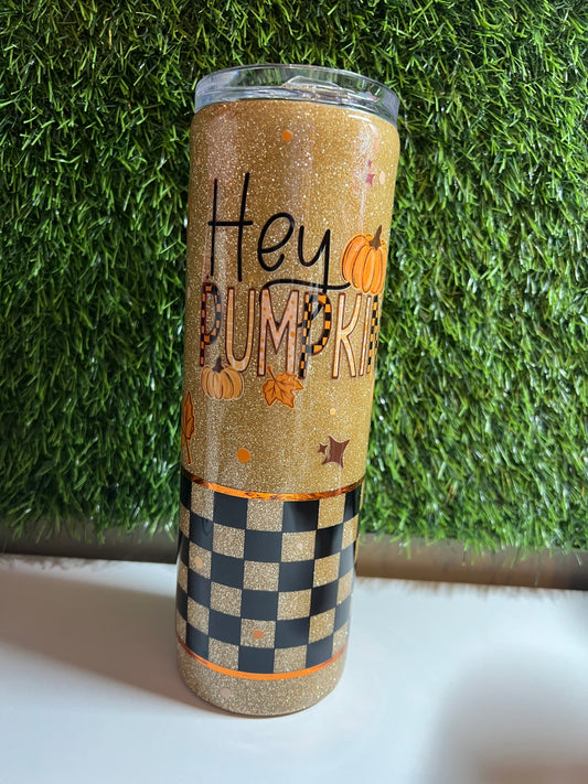SS Skinny 30oz Epoxy tumbler - Hey Pumpkin checker