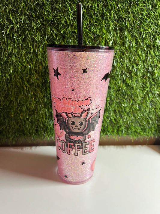 24oz Glitter Acrylic tumbler - My blood type is Coffee