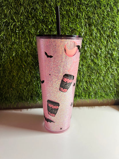 24oz Glitter Acrylic tumbler - My blood type is Coffee