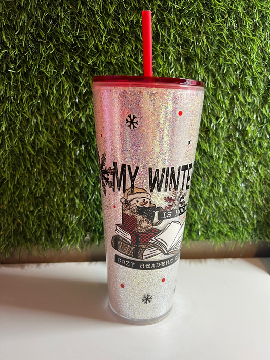 24oz Glitter Acrylic tumbler - My Winter is Booked