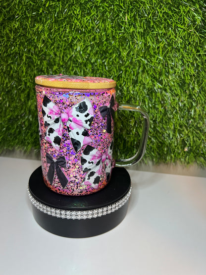 15oz Snow globe mug with handle Cow bows