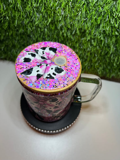 15oz Snow globe mug with handle Cow bows